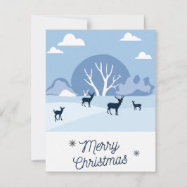 Christmas Card Blue Deer in Winter Julkort