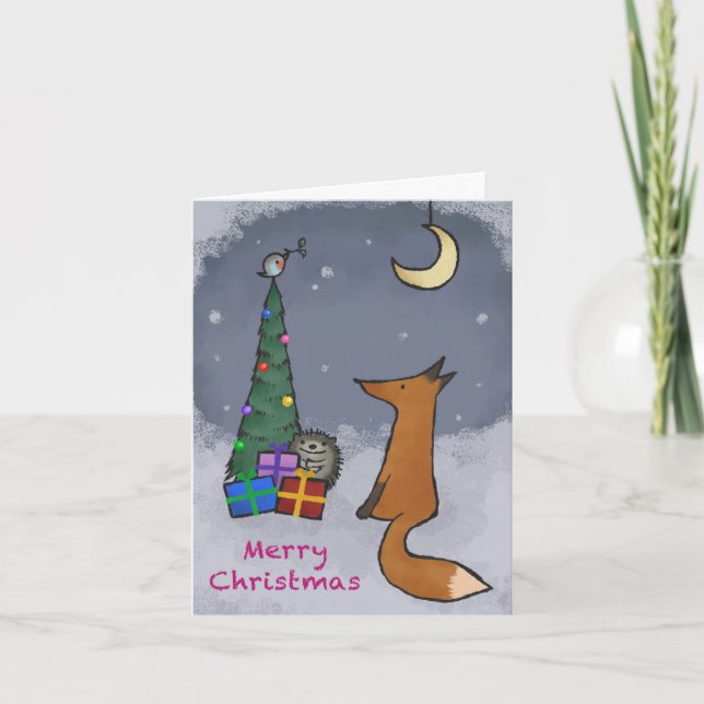 Christmas card, fox and friends, folding helgkort (Framsida)
