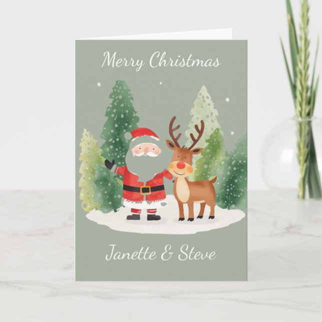 Christmas Card from a couple - Santa and Reindeer Kort (Framsida)