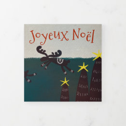 Christmas card: Happy reindeers 三つ折りクリスマスカー