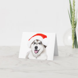 CHRISTMAS CARD HUSKY PUPPY MED SANTA HAT TACK KORT