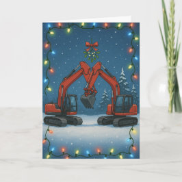 Christmas card - Kissing red diggers Kort