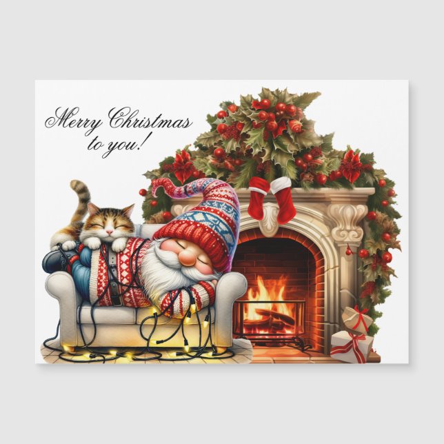 Christmas Card Magnet 4.25"x5" with Sleeping Santa (Framsida)