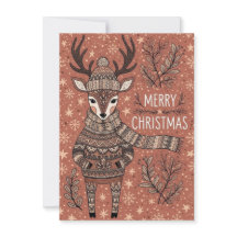 Christmas Card of Reindeer In Knitted Sweater 