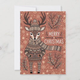 Christmas Card of Reindeer In Knitted Sweater  Julkort