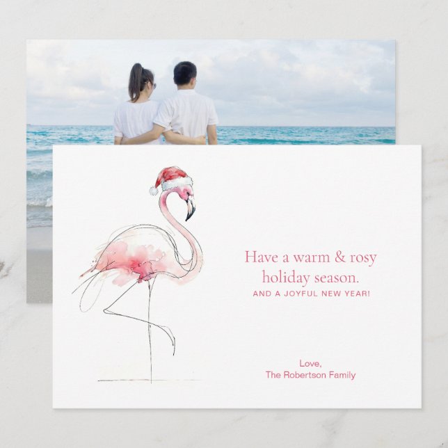 CHRISTMAS CARD Pink Flamingo Florida Holiday Card Julkort (Fram/baksida)