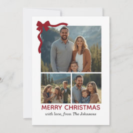 Christmas Card – Red Bow, 4 Photo, Personalized Tack Kort