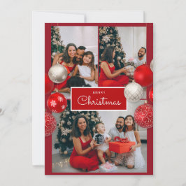 Christmas Card – Red Bow, 4 Photo, Personalized Tack Kort