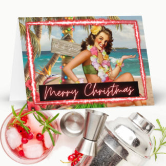 Christmas Card - Retro - Tropical - "Let It Snow" Kort