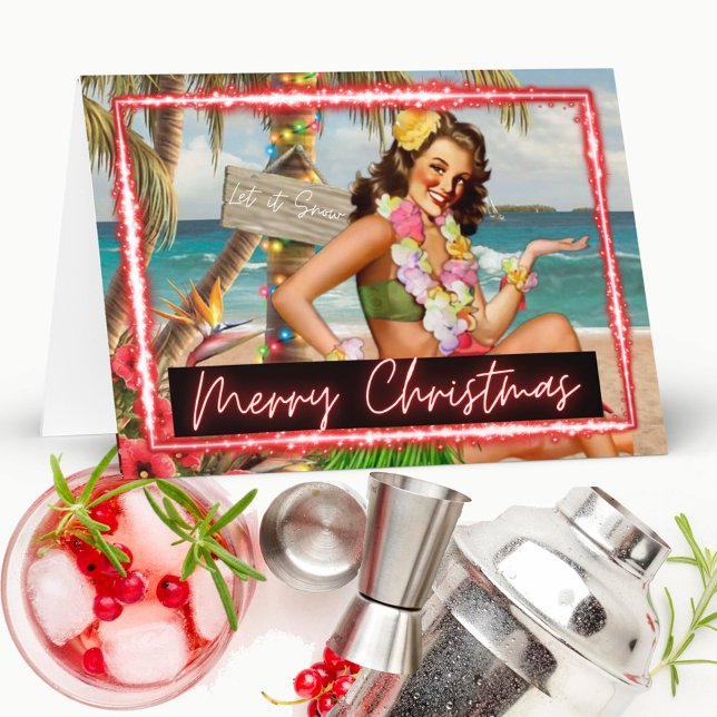 Christmas Card - Retro - Tropical - "Let It Snow" Kort (Skapare uppladdad)