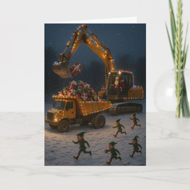 Christmas card Santa, Christmas Elves, digger,  Kort (Framsida)