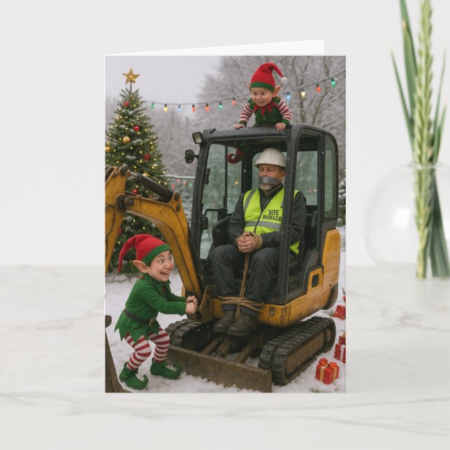 Christmas card - Site manager kidnapped by elves! Kort (Framsida)