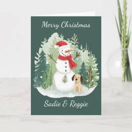 Christmas Card watercolor - Snowman and Dog Kort