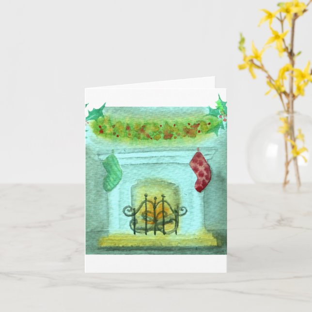 Christmas Card With A Fireplace Kort (Gul blomma)