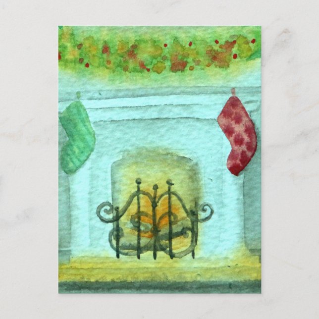 Christmas Card With A Fireplace Vykort (Framsida)