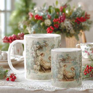 Christmas card with baby Jesus in a manger and ang Kaffemugg