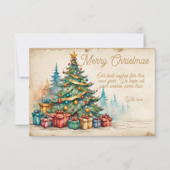 Christmas Card With Decorated Tree and Gifts Kort (Framsida)