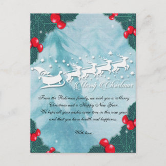 Christmas Card With Santa's Reindeer Vykort