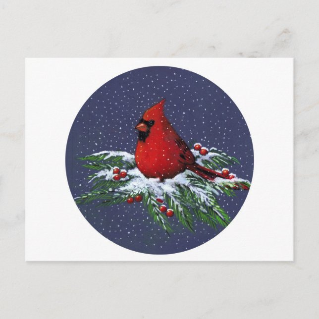 CHRISTMAS: CARDINAL: BIRD: ART HELG VYKORT (Framsida)