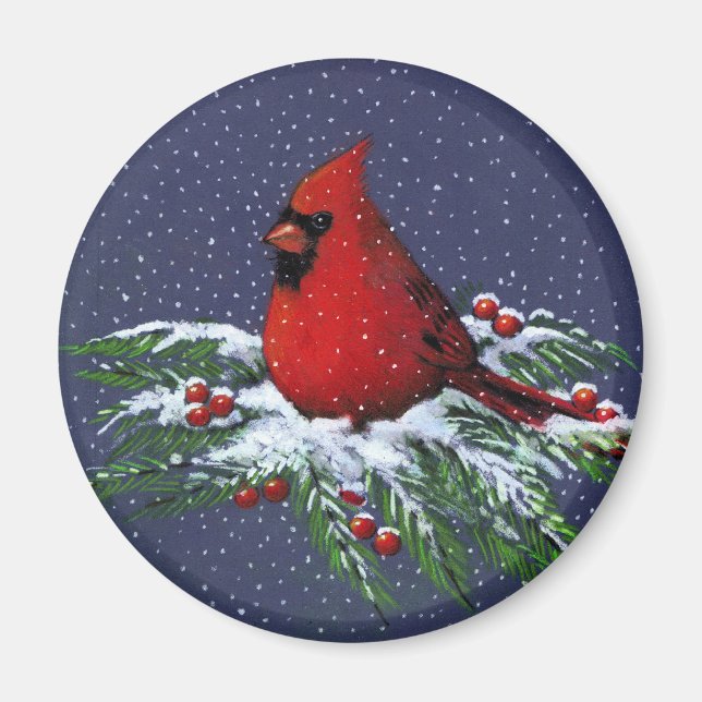 CHRISTMAS: CARDINAL: BIRD: ART MAGNET (Framsidan)