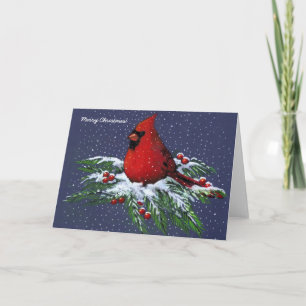 CHRISTMAS: CARDINAL: BIRD: SNÖ: KORT