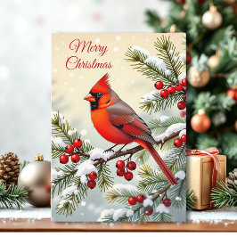 Christmas Cardinal on a Snowy Branch Kort