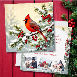 Christmas Cardinal on Pine Personalized  Photo Julkort