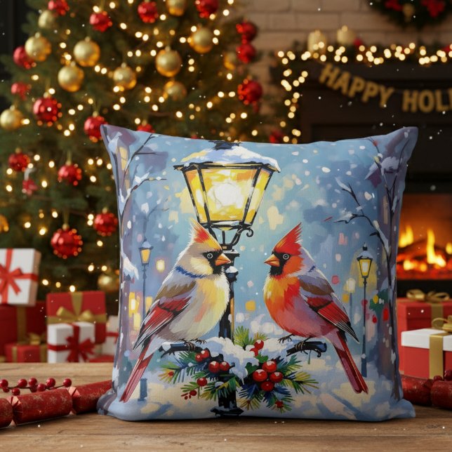 Christmas Cardinals and Snowy Lamppost Kudde (Skapare uppladdad)