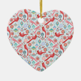 Christmas Cardinals Midcentury Modern Julgransprydnad Keramik