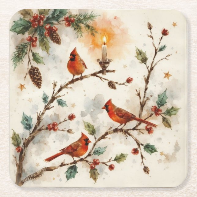 Christmas Cardinals Underlägg Papper Kvadrat (Framsidan)