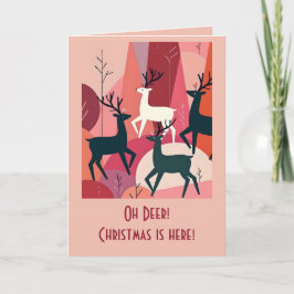 Christmas Caribou Pink KItsch MId-Century Retro Kort