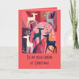 Christmas Caribou Pink Kitsch Retro Modern Design Kort