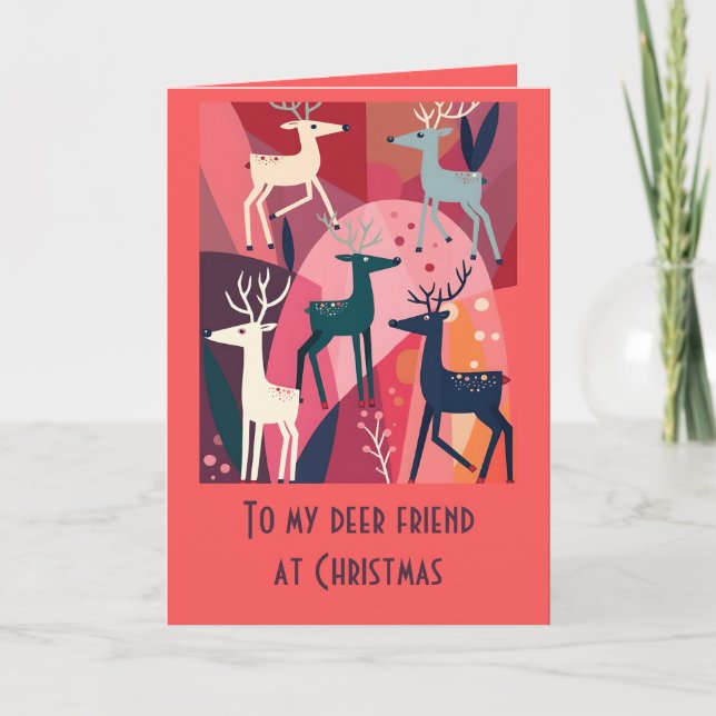 Christmas Caribou Pink Kitsch Retro Modern Design Kort (Framsida)