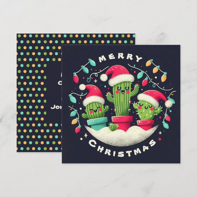 Christmas Carolers Potted Santa Cactus Plants Julkort (Fram/baksida)