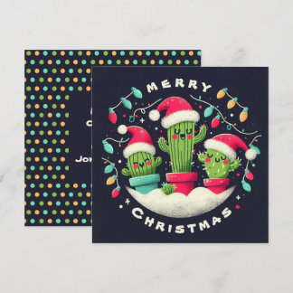 Christmas Carolers Potted Santa Cactus Plants Julkort