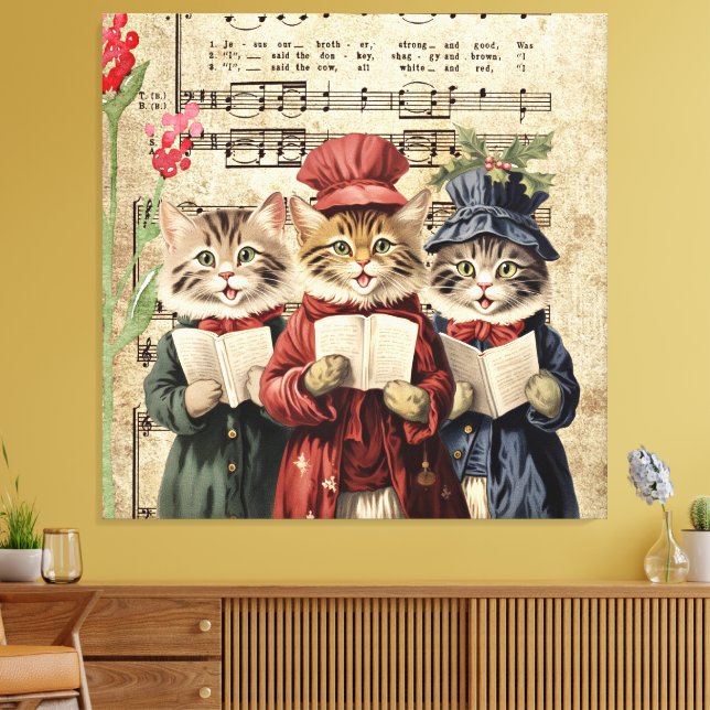 Christmas Caroling Cats Canvastryck (Insitu (Vardagsrum))