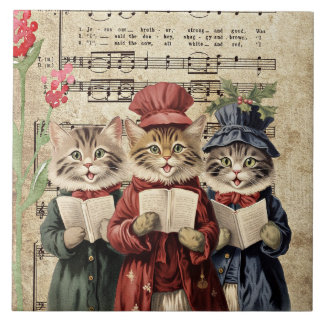 Christmas Caroling Cats Kakelplatta