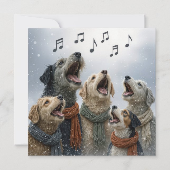Christmas Caroling Dogs In Snowflakes Kort (Framsida)