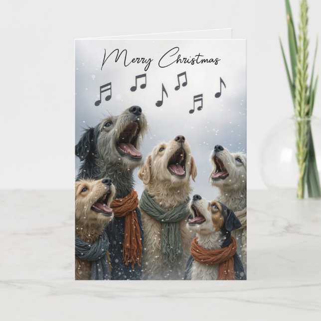 Christmas Caroling Dogs In Snowflakes Kort (Framsida)