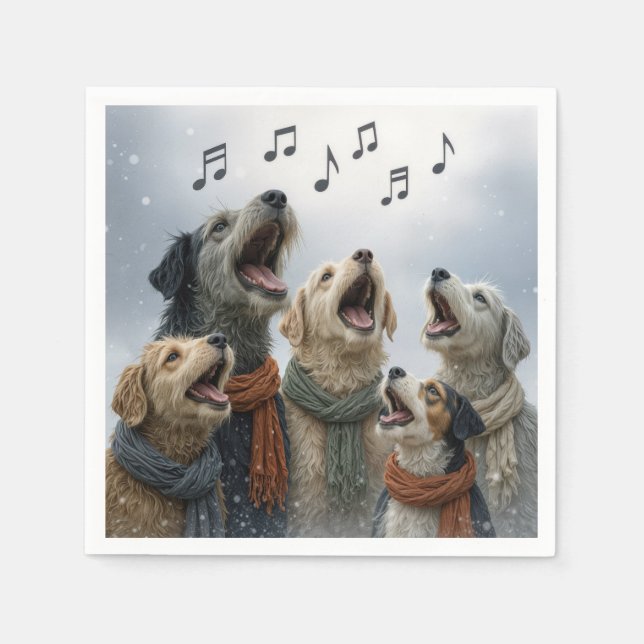 Christmas Caroling Dogs In Snowflakes Pappersservett (Framsidan)