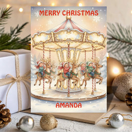 Christmas Carousel Magic Kids Card Helgkort