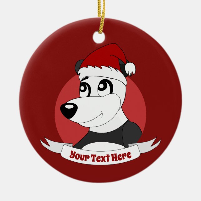 Christmas cartoon with cute panda bear ceramic orn julgransprydnad keramik (Framsidan)