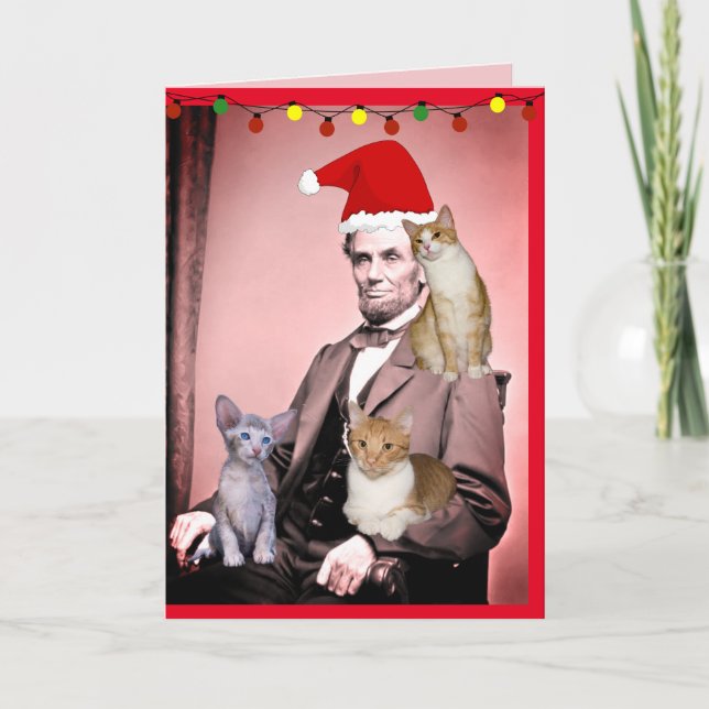 CHRISTMAS CAT ABRAHAM LINCOLN CATS GREETDS CARDS TACK KORT (Framsida)