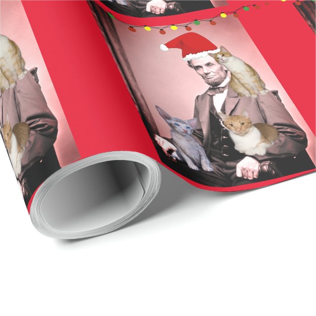 CHRISTMAS CAT ABRAHAM LINCOLN CATS WRAPPPPP PAPPER PRESENTPAPPER (Rullad Hörn)