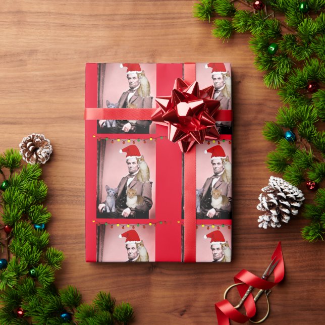 CHRISTMAS CAT ABRAHAM LINCOLN CATS WRAPPPPP PAPPER PRESENTPAPPER (Julgåva)