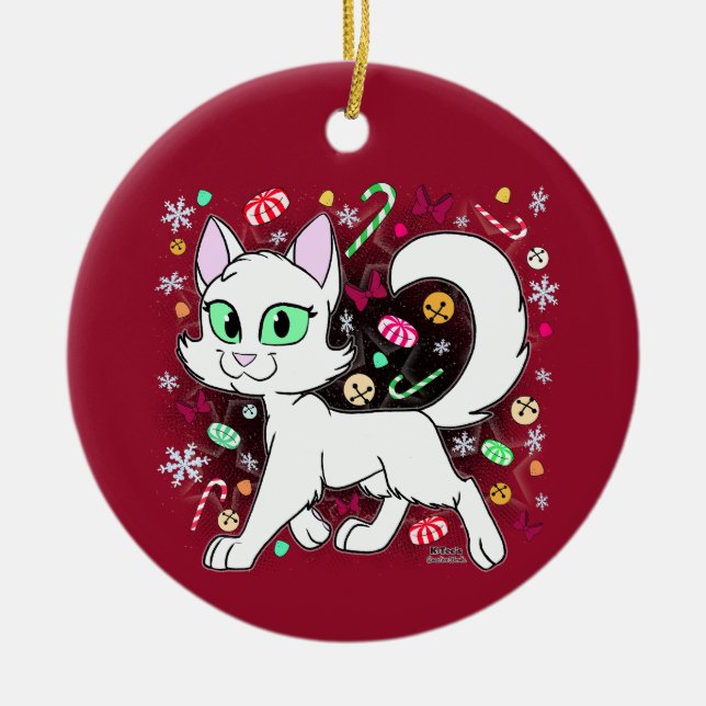 Christmas Cat Ceramic Ornament (Red) (Framsidan)