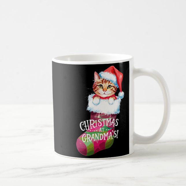 Christmas Cat _ Christmas At Grandma Cat _ Cute Ca Kaffemugg (Höger)