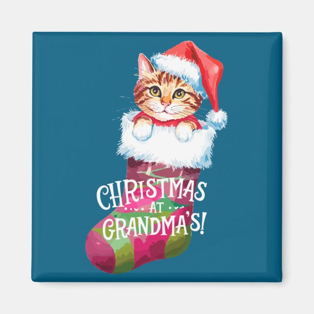 Christmas Cat _ Christmas At Grandma Cat _ Cute Ca Magnet (Framsidan)