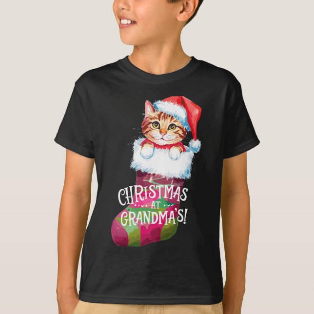 Christmas Cat _ Christmas At Grandma Cat _ Cute Ca T Shirt (Framsida)