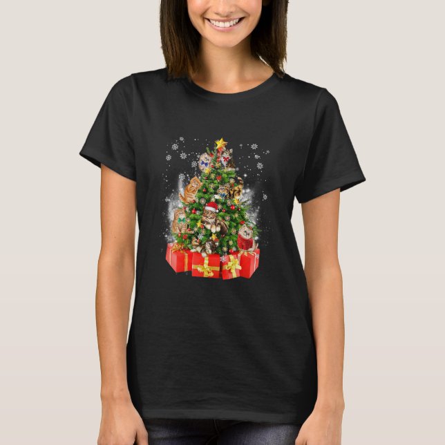 Christmas Cat Christmas Tree Cat T Shirt (Framsida)